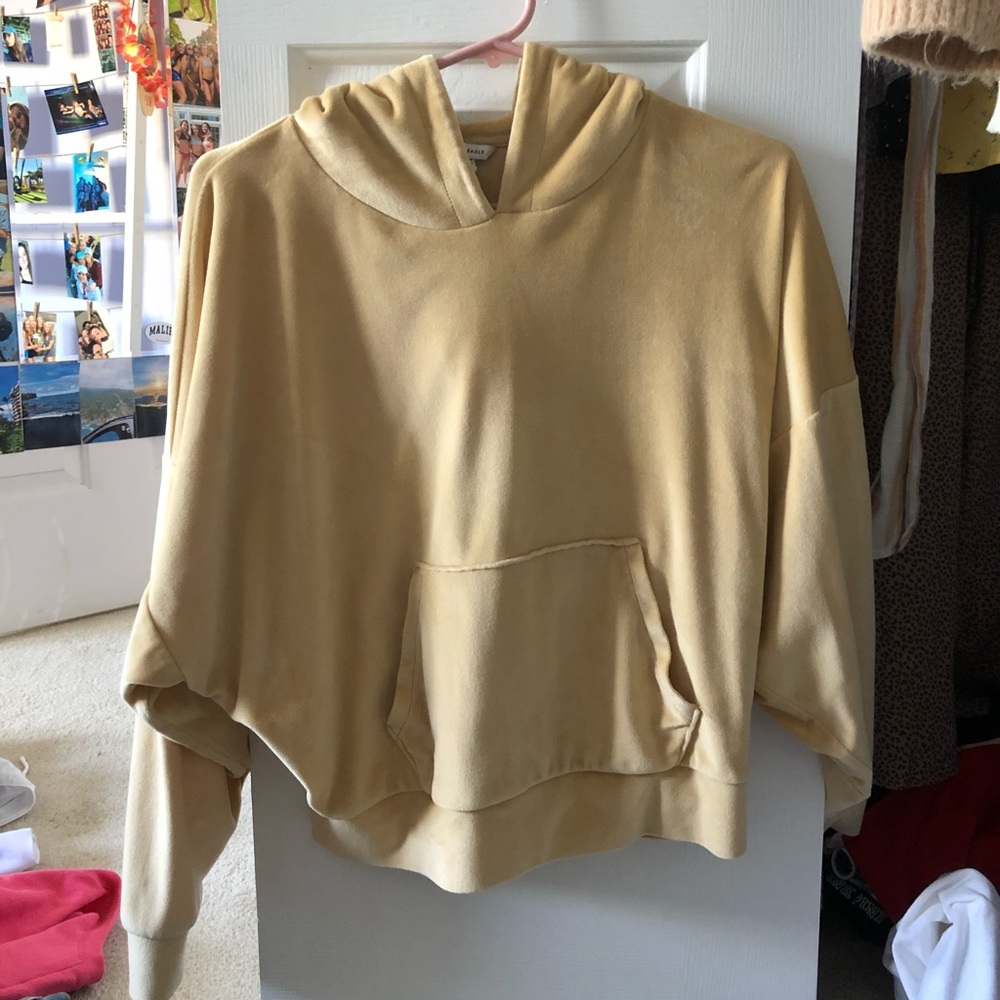 American Eagle yellow velvet hoodie